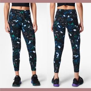 NWT $100 Sweaty Betty [ XS‎ ] Power Pocket Workout 7/8 Leggings Blue Floral
